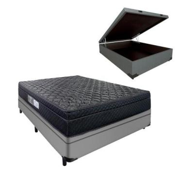 Imagem de Cama Casal Arezzo Black e Box com Baú Molas Ensacadas Cinza - Portobel