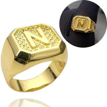 Imagem de Anel De Letra Masculino Banhado a Ouro 24k Dedeira Letra N - Tropical 