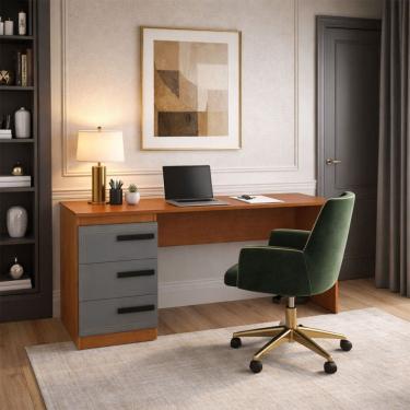 Imagem de Mesa para Escritório Valência 3 Gavetas Cinza/Freijó - Politorno