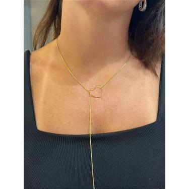 Imagem de Colar Gravatinha Coração Veneziana 70cm - Banho de Ouro 2 Milésimos co