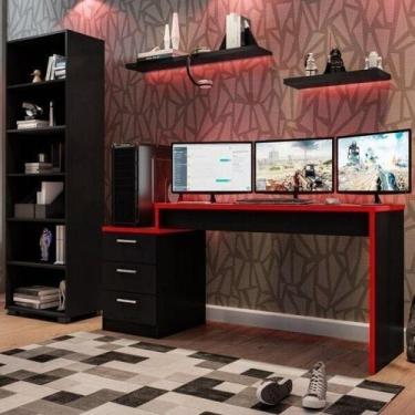 Imagem de Conjunto 2 Peças Mesa Escrivaninha Gamer e Estante 5 Prateleiras - Esp