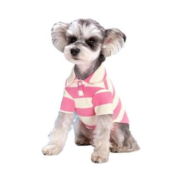 Imagem de Camisa Polo Para Pets Com Gola Listrada E Elástica Para Gatos E Cães -