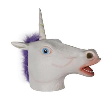 Imagem de Máscara branca com cabeça de cavalo, unicórnio, látex facial, Hallowee