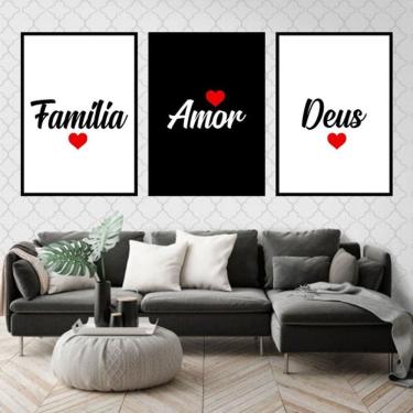 Imagem de Kit 3 Quadros Decorativos Família, Deus e Amor