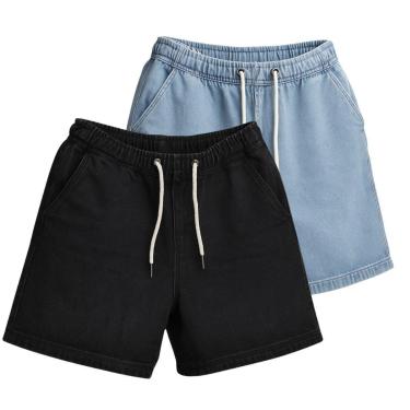 Imagem de Kit 2 Bermudas Jeans Masculinas Casuais Largas com Bolsos e Cós Ajustável-Masculino