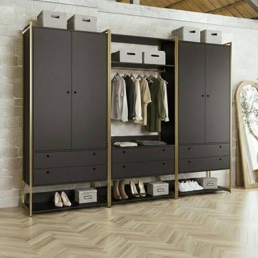 Imagem de Guarda-roupa Closet Modulado Casal 6 Gavetas 3 Cabideiros Estrutura Metalica 250cm Preto