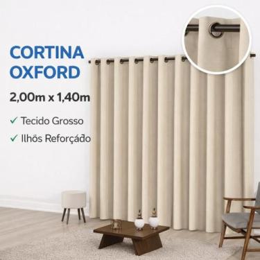 Imagem de Cortina Oxford Bege Blackout Corta Luz 2m x 1,40m Para Varão Sala e Qu