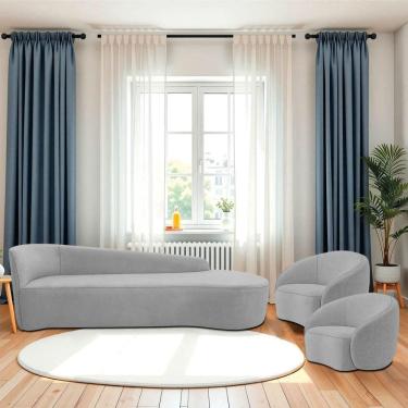 Imagem de Kit Divã Recamier Orgânico França 220cm Lado Direito E 2 Poltronas Amore Linho Cinza Claro