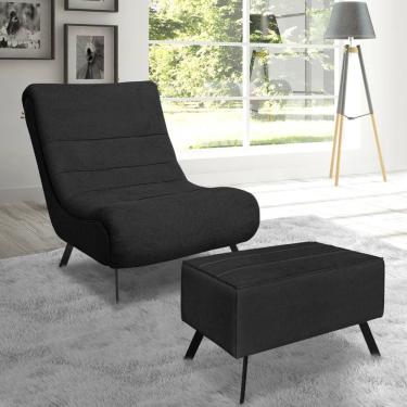 Imagem de Conjunto Poltrona Puff Vancouver Tecido Bouclê Preto Lucadi