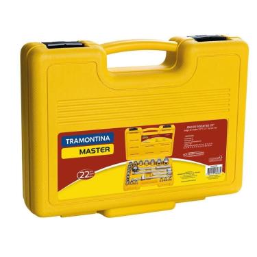 Imagem de Jogo Soquetes Estriados Tramontina Master Encaixe 1-2 Acabamento Cromado Maleta 22 Peças 43600022