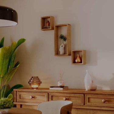 Imagem de Kit 3 Nichos Decorativos Modulares Carvalho Quarto Sala Hall - Mercado