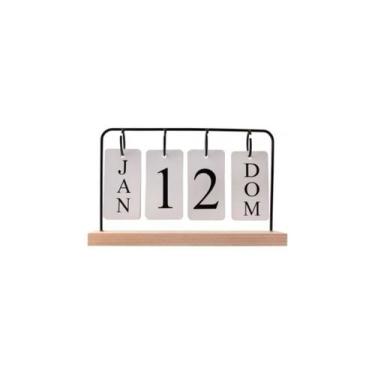 Imagem de Calendário de Mesa Decorativo Permanente Base de Madeira Aramado Preto