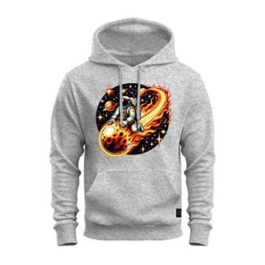 Imagem de Moletom Canguru Blusa De Frio Confortável Estampado Astronauta Flamejante-Unissex