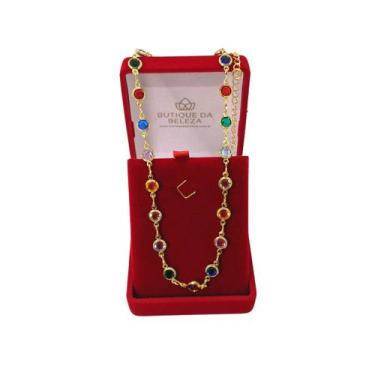 Imagem de Colar Gargantilha Choker Folheada a Ouro Pedras Coloridas 32cm - Butiq