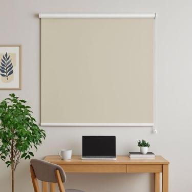 Imagem de Persiana Cortina Rolo Tecido Blackout Liso Creme 1,40m X 1,40m - Sala 