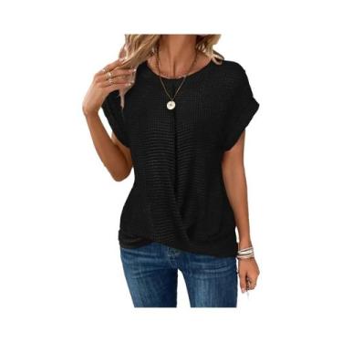 Imagem de Camiseta Feminina De Cor Sólida Com Gola Redonda E Manga Curta, Top El