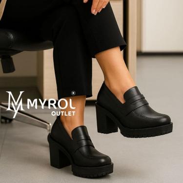 Imagem de Sapato Salto Medio Tratorado Mocassim Slip On Casual Preto