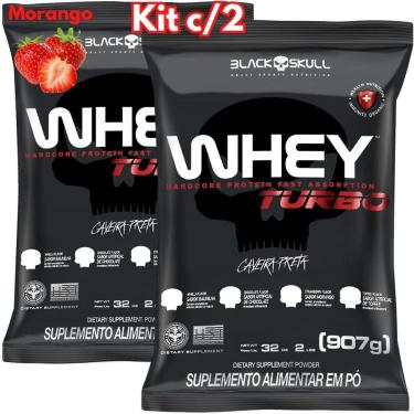 Imagem de 2x Whey Protein Concentrado Turbo Refil 907g Kit 2X Black Skull Ganho de Massa Muscular 3W-Unissex