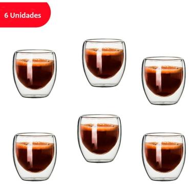 Imagem de Jogo de Copos Jogo Copos de Vidro Parede Dupla de 80ML para Bebidas Quentes e Frias em Vidro Borossilicato Transparente