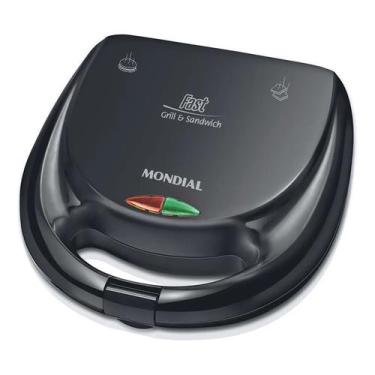 Imagem de Sanduicheira Elétrica Grill Tostadeira Mondial Antiaderente Preto 110v