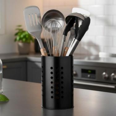 Imagem de Porta Talheres Escorredor 16cm Mimo Style Aço Inox Preto Ônix Cozinha 