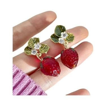 Imagem de Brincos Pendentes De Morango Femininos (2 Peças)  Tendência Da Moda Pa