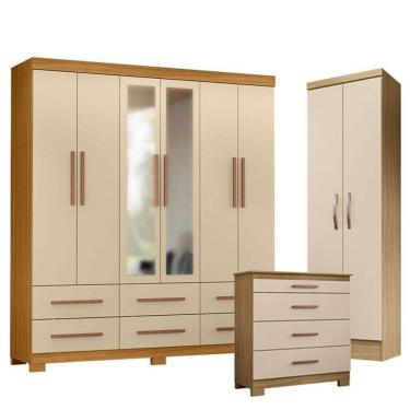 Imagem de Guarda Roupa Casal New Kansas com Espelho com Cômoda 4 Gavetas New e Multiuso New Egito...