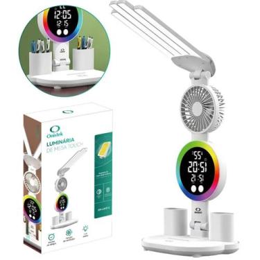 Imagem de Luminária Mesa LED RGB Com Ventilador Relógio Digital Multifuncional Q