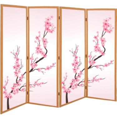 Imagem de 4 Biombo Oriental Japonês Sakura Sanfonado Com Dobradiças Folha Painel