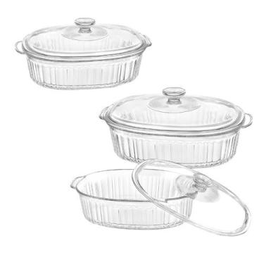 Imagem de Kit 2 Travessa Assadeira Redonda Vidro Tampa 1,8l 2,8l Forno - CLICK H