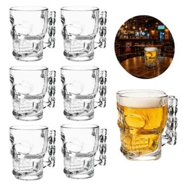 Imagem de Kit 6 Canecas Caveira Vidro 400ml Copo Bar Drink - Freecom