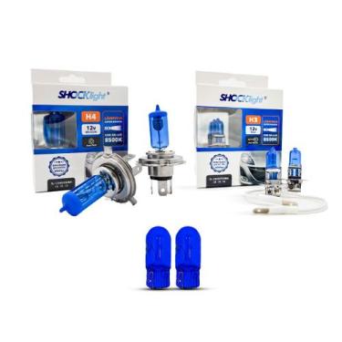 Imagem de Kit par lâmpada H4 8500K + H3 8500K + T10 Pingão Super Branco 4300K Sh