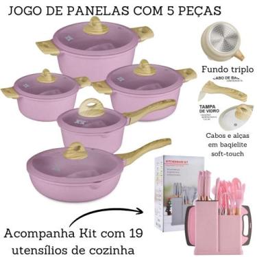 Imagem de Jogo De Panelas 5 Peças Antiaderente Indução Gás Revestido Cerâmica + 