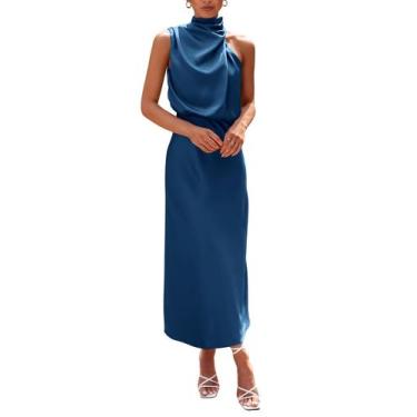 Imagem de Vestido PRETTYGARDEN 2025 sin mangas, cuello simulado, maxi azul oscur