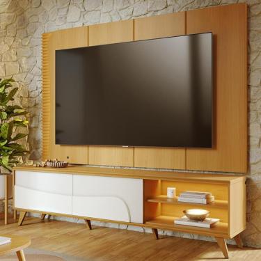 Imagem de Painel Tv 65 Pol Led E Rack Sala Pé Madeira Dante Naturale/off C05 - Mpozenato