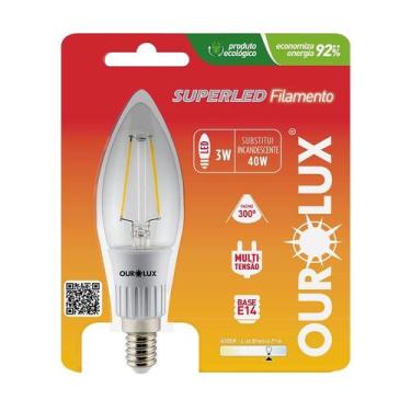 Imagem de Lampada LED Vela Filamento Clara Bocal E14 3 watts Bivolt 6000K Branco