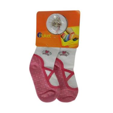 Imagem de Meia Infantil Menina Puket Soquete 2 Pares + Surpresa 8296, Rosa, Bran