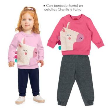 Imagem de Conjunto Infantil Moletom Pelúciado Feminino Unicórnio Kyly, Rosa conf
