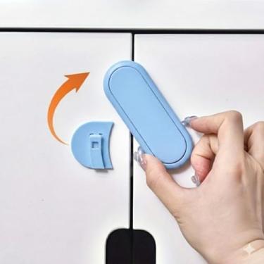 Imagem de Kit 2 Travas de Segurança Infantil Multiuso para Portas e Gavetas – Trava Adesiva Sem Furos para Armários, Gabinetes e Móveis – Proteção para Bebês e Crianças – Design Discreto e Resistente (Azul)