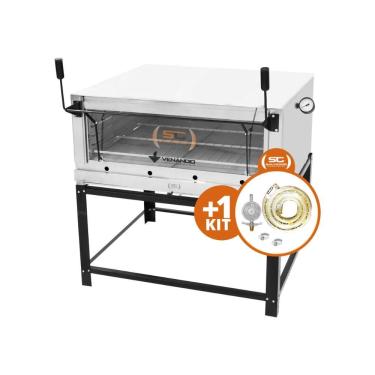 Imagem de Kit Forno Gás Industrial Roma Inox FIRI110 com Pedra Refratária Metalúrgica Venâncio e Kit Gás 2kg