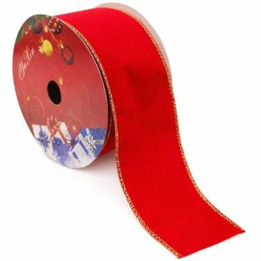 Imagem de Fita decorativa aramada em veludo vermelho 6,3 cm x 9 metros - BEIJA F