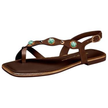 Imagem de Sandalia Feminina Rasteira Elegante Resistente Casual Dakota, Cafe, 36