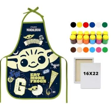 Imagem de Kit Avental Escolar PVC Star Wars + Tela de Pintura 16x22 + Guache 12 