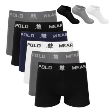 Imagem de Kit 6 Cueca Boxer Polo Wear Microfibra Sortido + 3 Meias M4, M, Sortid