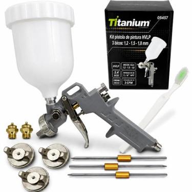 Imagem de Kit Pistola De Pintura Hvlp Prof 5457 Titanium + 3 Bicos Cor Branca 05