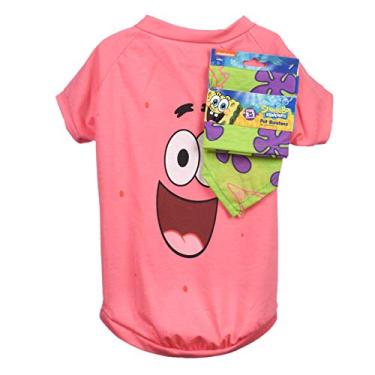Imagem de SpongeBob SquarePants for Pets Patrick Pink Camisa para cães e bandana verde combo - tamanho pequeno | Roupas macias e confortáveis do Bob Esponja para cães - Camiseta leve e bandana para cães