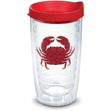 Imagem de Tervis Copo isolado de caranguejo com emblema e tampa vermelha, 473 ml, transparente