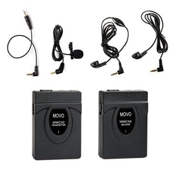 Imagem de Movo Sistema de microfone sem fio 2,4 GHz para câmeras Canon EOS 90D, 80D, 77D, 70D, 60D, 7D, 6D, 5D, 1D, R10, R6, R7, R5, R3 Digital Rebel SL3, SL2, SL1, T8i, T7i, T6i, DSLR