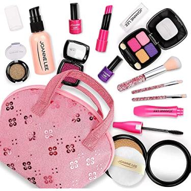 Imagem de Kit de maquiagem de fantasia para meninas, conjunto de maquiagem infantil básico de beleza, brinquedos de fantasia de vestir vem com bolsa de cosméticos, brinquedos de meninas para idades 3,4,5,6, ótimo para aniversário