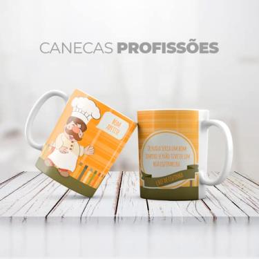 Imagem de Caneca de Cerâmica Personalizada Profissão Cozinheiro, Branca, 325ml, Interior e Alça Brancos, Exterior Decorado